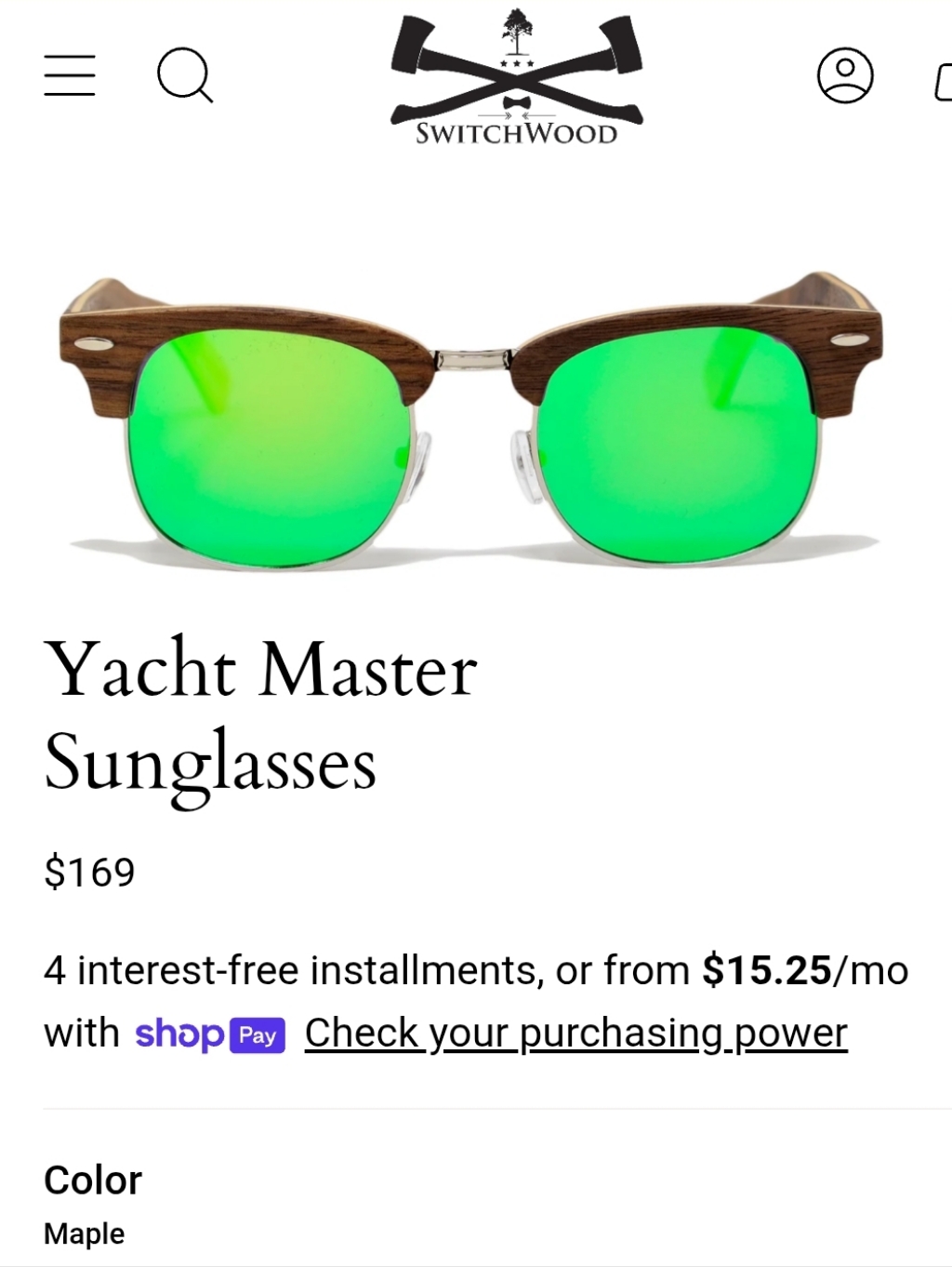 Switchwood Yacht Master Wooden Frame Handmade Sunglasses